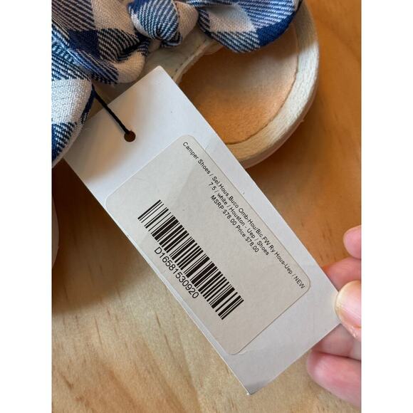 NWT Dopple Size 7.5 Baby Girl Sandals Off‎ White Blue Gingham Open Toe Leather - Picture 4 of 8